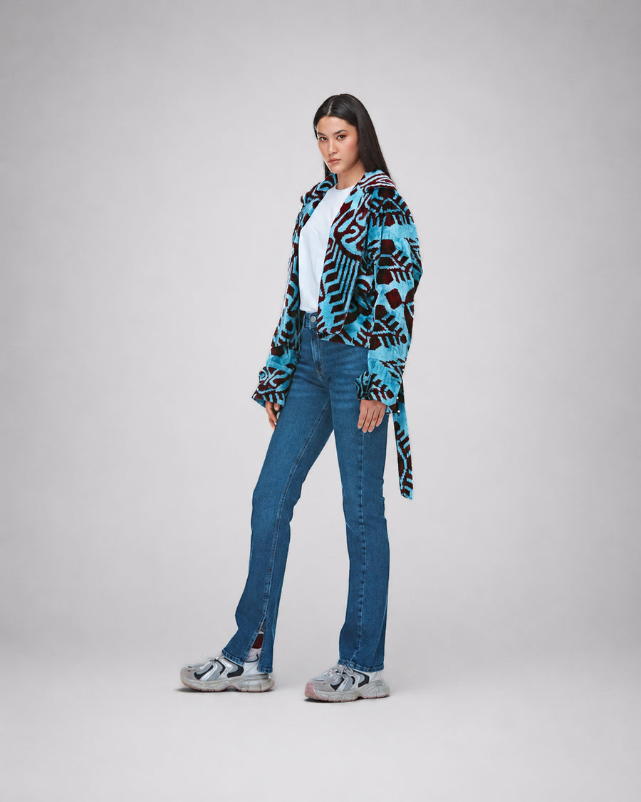 Turquoise Ethnic Pattern Jacket