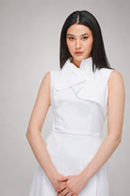 White Asymmetric Collar Dress