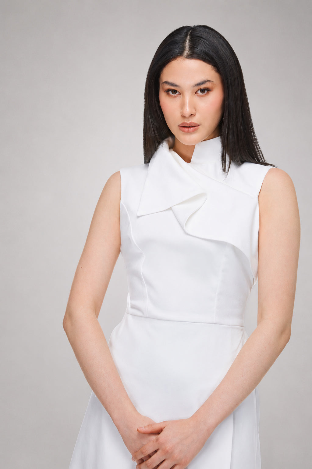 White Asymmetric Collar Dress
