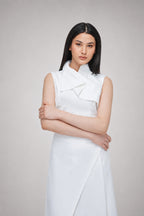 White Asymmetric Collar Dress