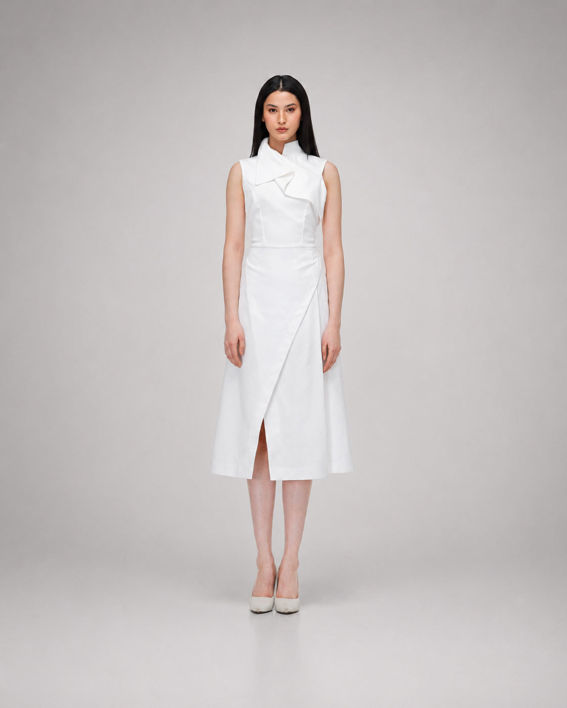 White Asymmetric Collar Dress – Zano