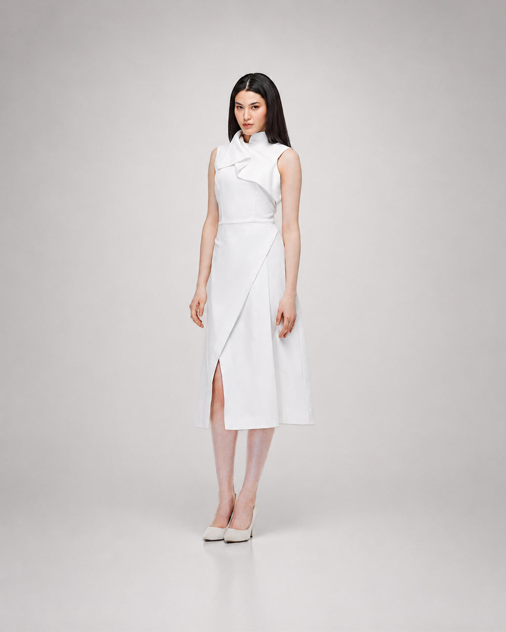 White Asymmetric Collar Dress
