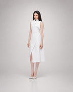 White Asymmetric Collar Dress