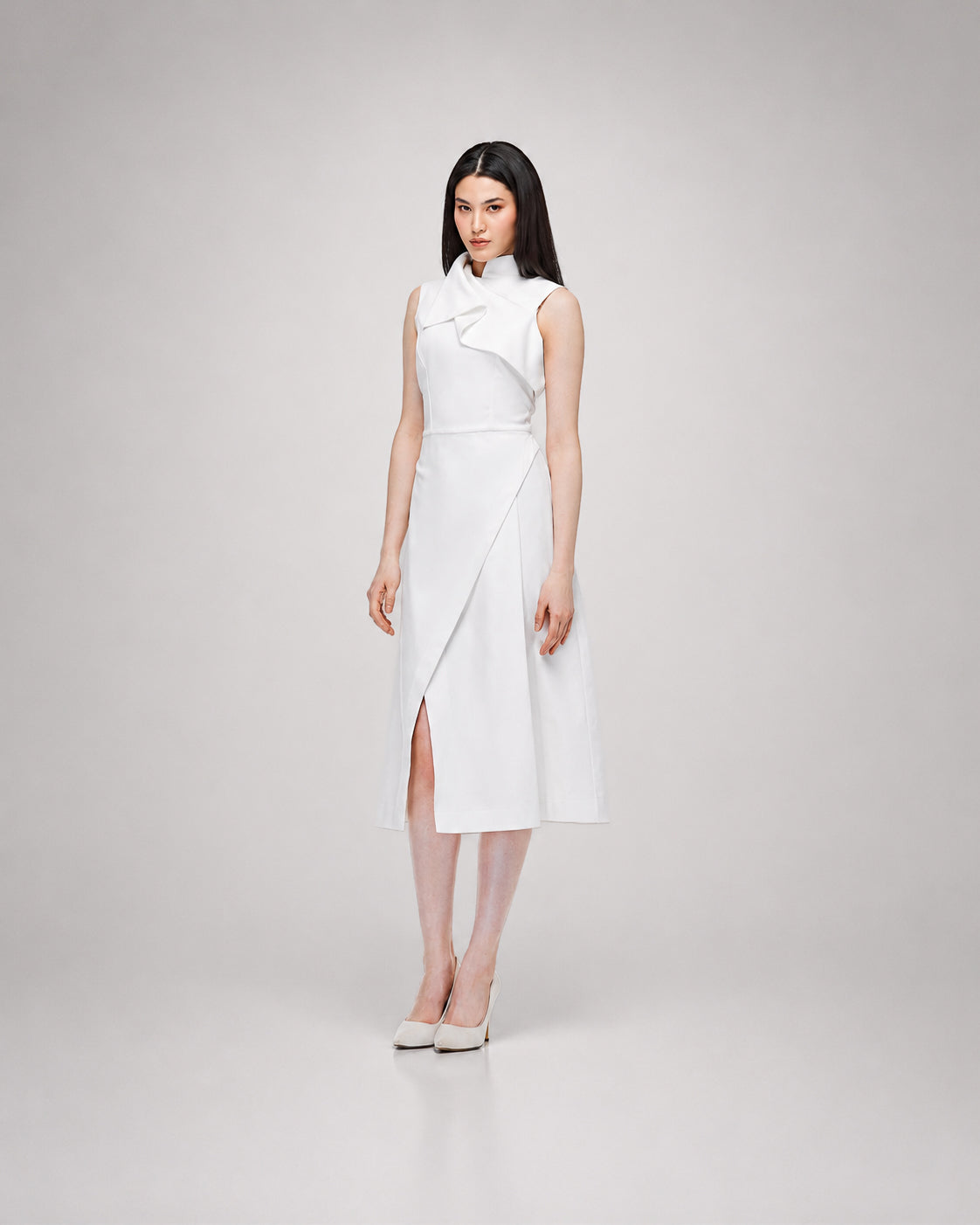White Asymmetric Collar Dress